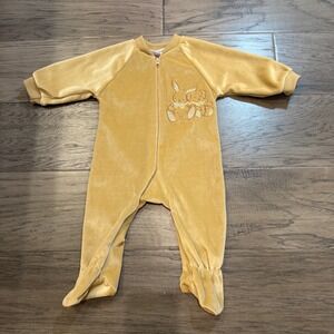 VTG Baby Beginnings 3-6M Infant Footed Pajamas Velour Gold Bunny Bear Embroidery